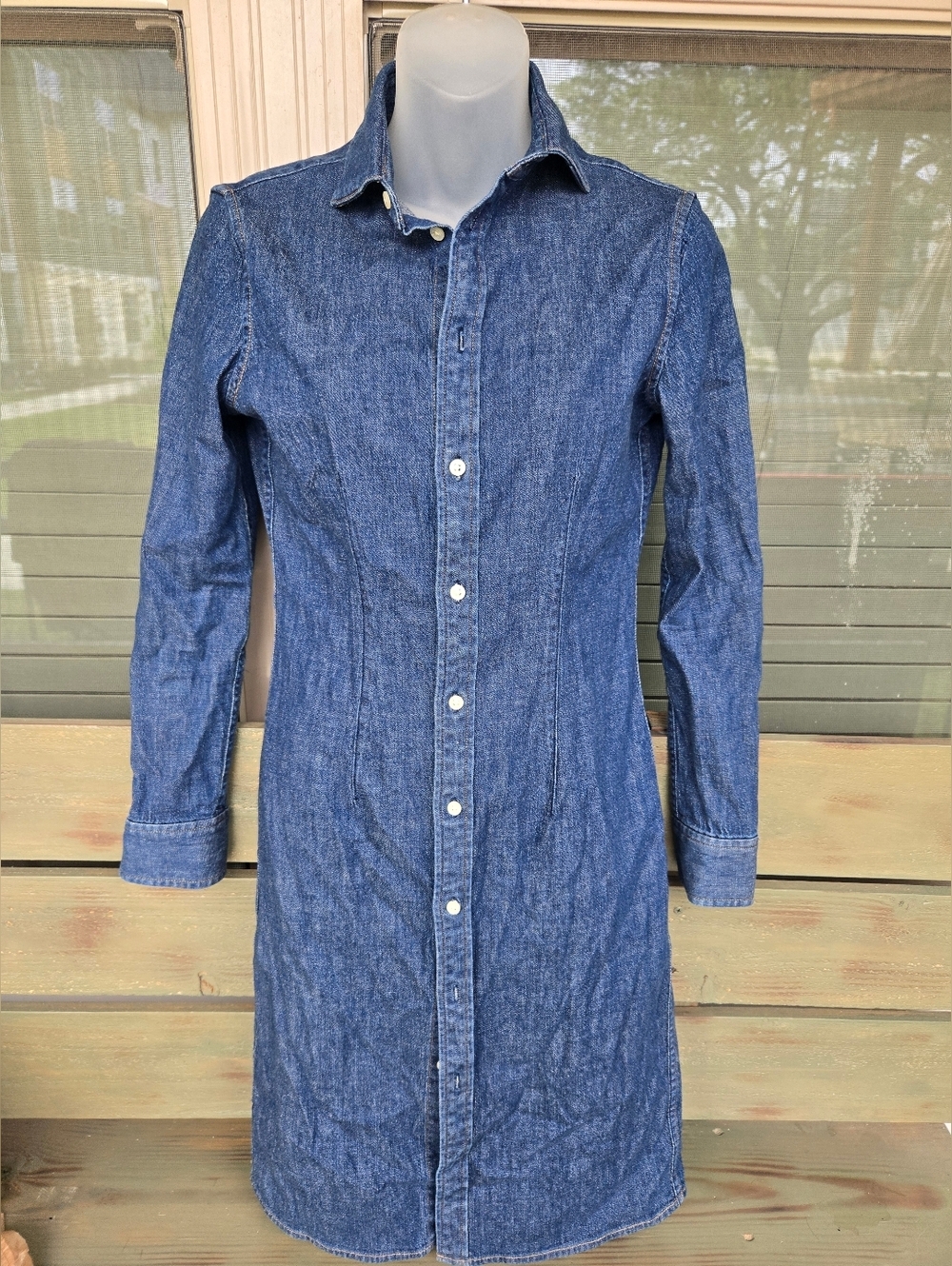 Polo by Ralph Lauren Dark Blue Denim Button-Front Midi Dress - Picture 3 of 11